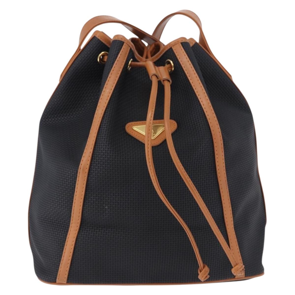SAINT LAURENT Shoulder Bag Canvas Black Gold Tone Auth 198668A