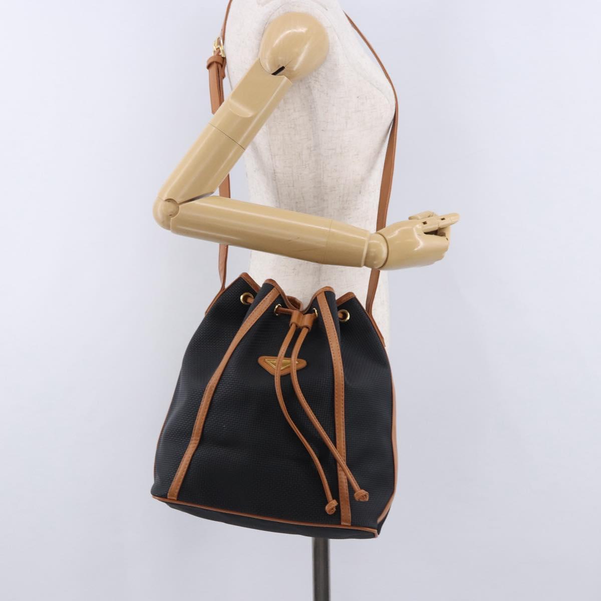 SAINT LAURENT Shoulder Bag Canvas Black Gold Tone Auth 198668A