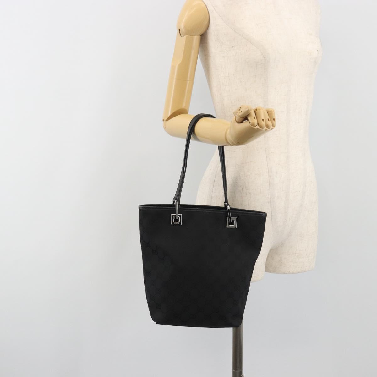 GUCCI GG Canvas Tote Bag Black Silver 31244 Auth 198669A