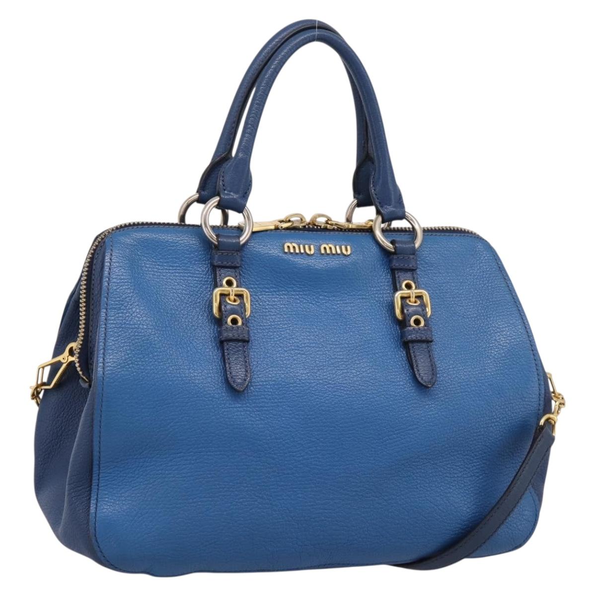 Miu Miu Hand Bag Leather 2way Blue Gold Tone Auth 198672A