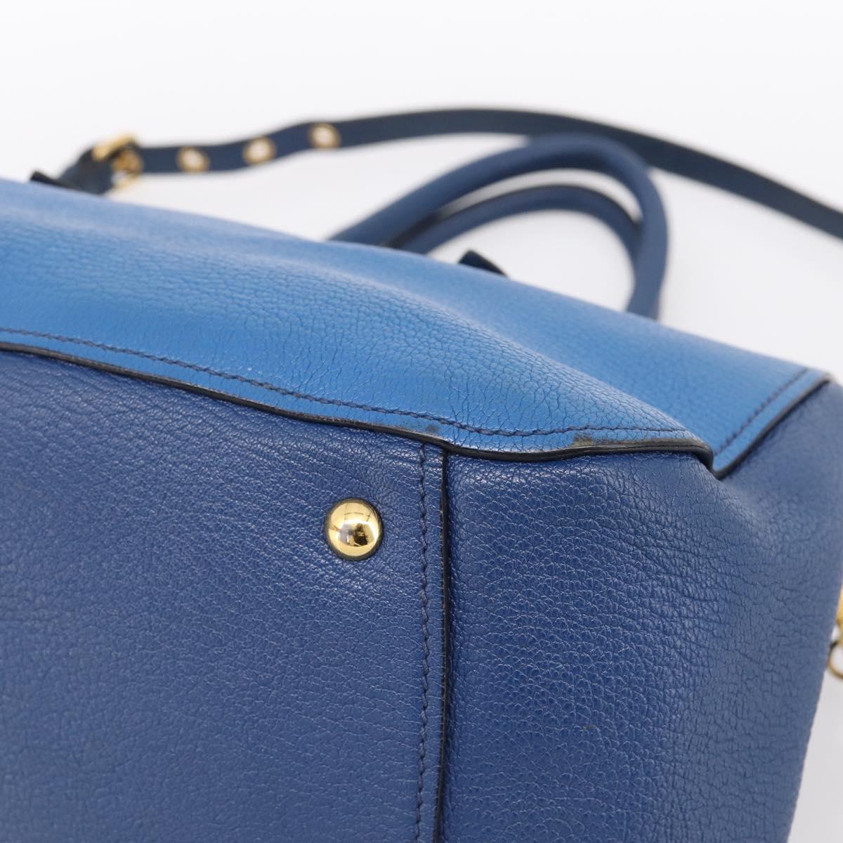 Miu Miu Hand Bag Leather 2way Blue Gold Tone Auth 198672A