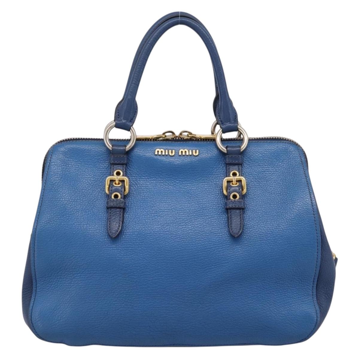 Miu Miu Hand Bag Leather 2way Blue Gold Tone Auth 198672A