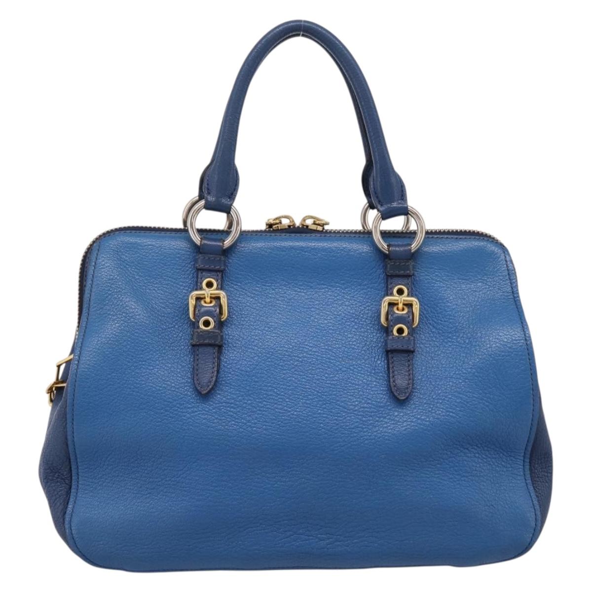 Miu Miu Hand Bag Leather 2way Blue Gold Tone Auth 198672A