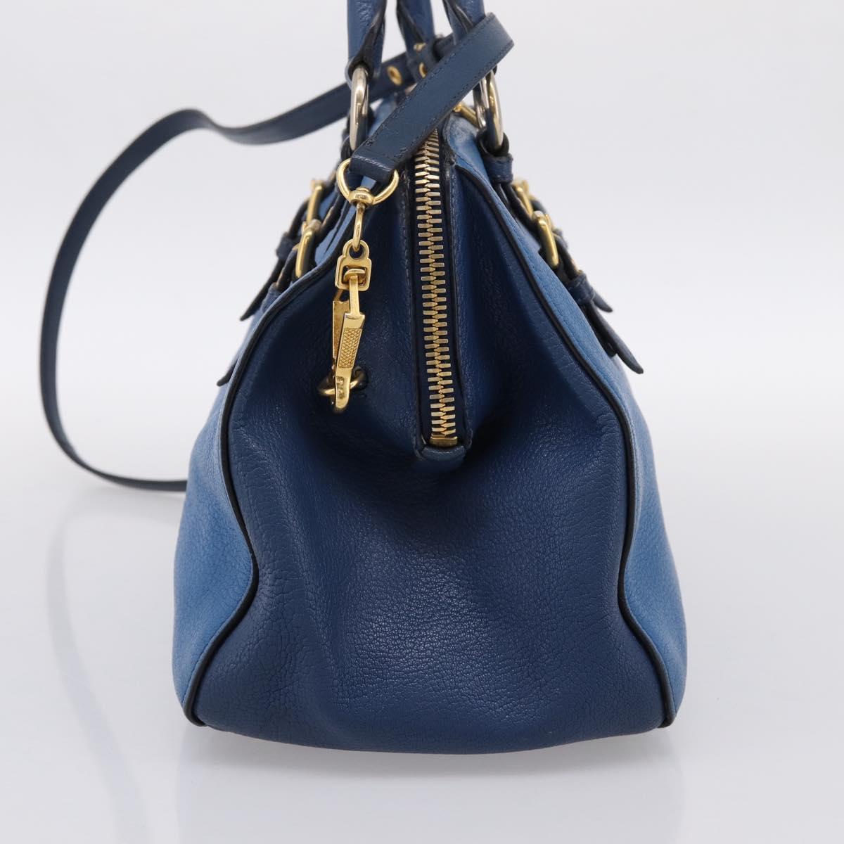 Miu Miu Hand Bag Leather 2way Blue Gold Tone Auth 198672A