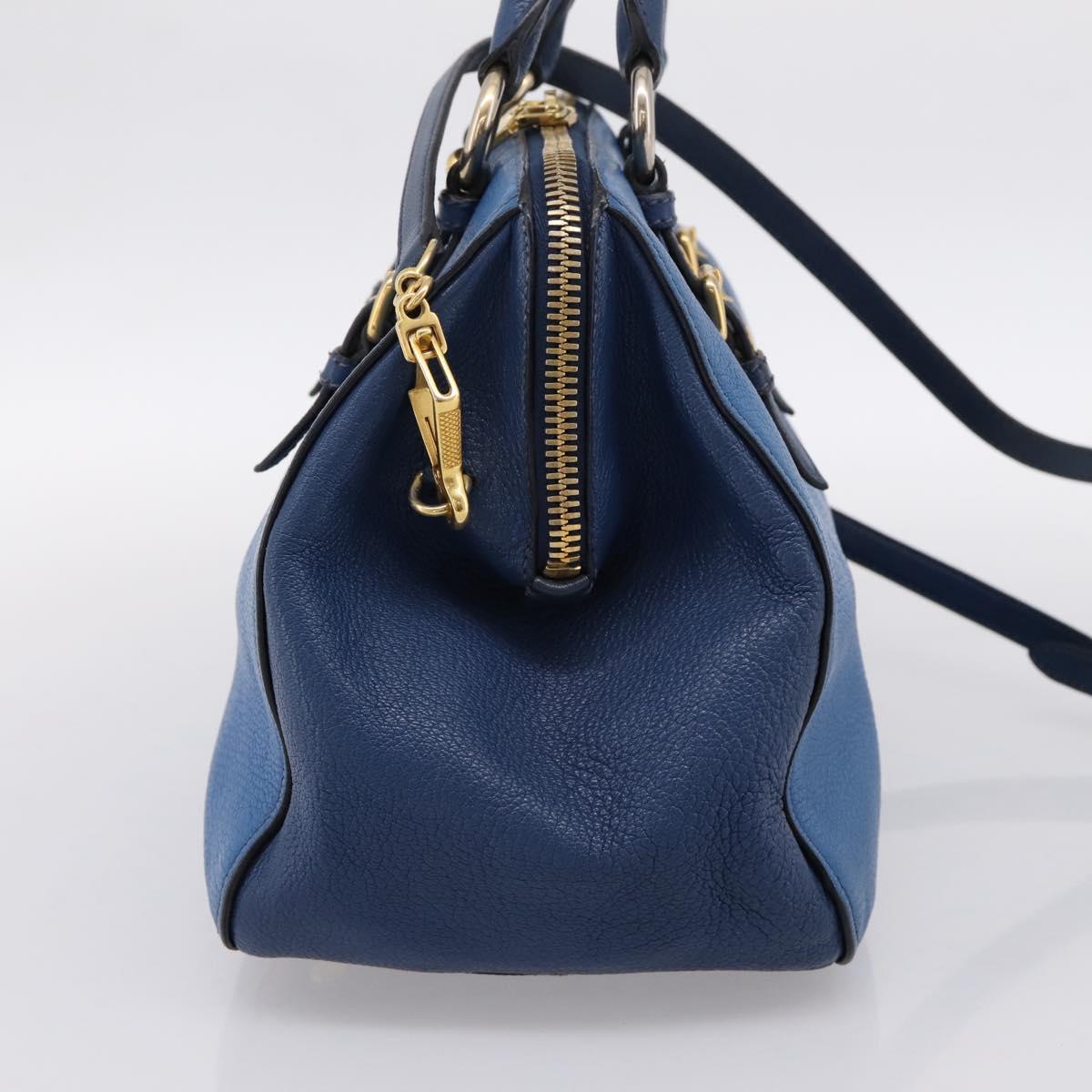 Miu Miu Hand Bag Leather 2way Blue Gold Tone Auth 198672A