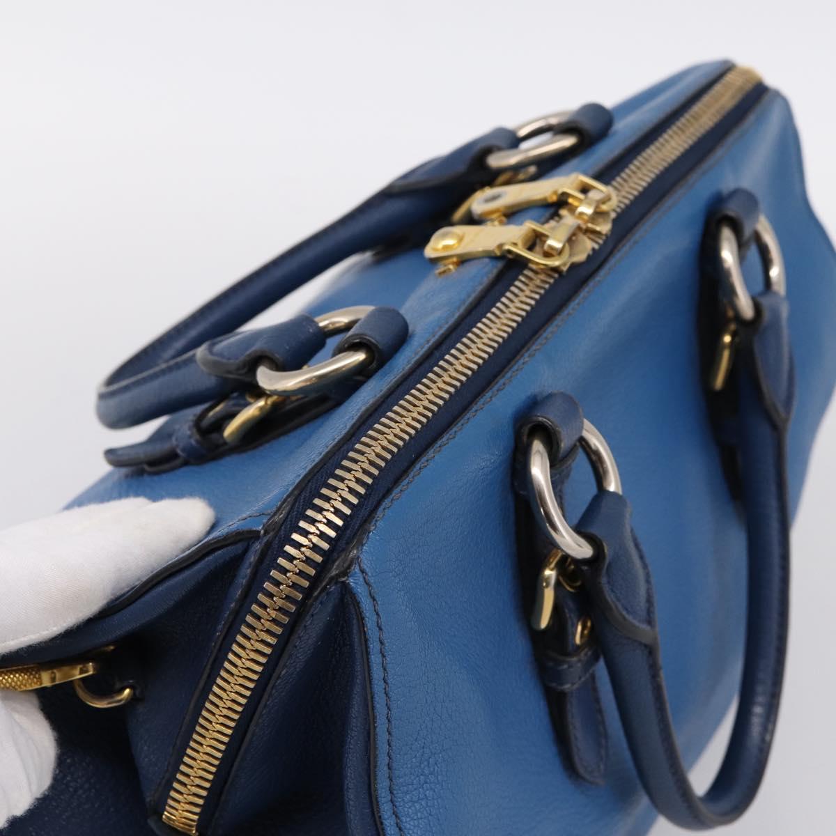 Miu Miu Hand Bag Leather 2way Blue Gold Tone Auth 198672A