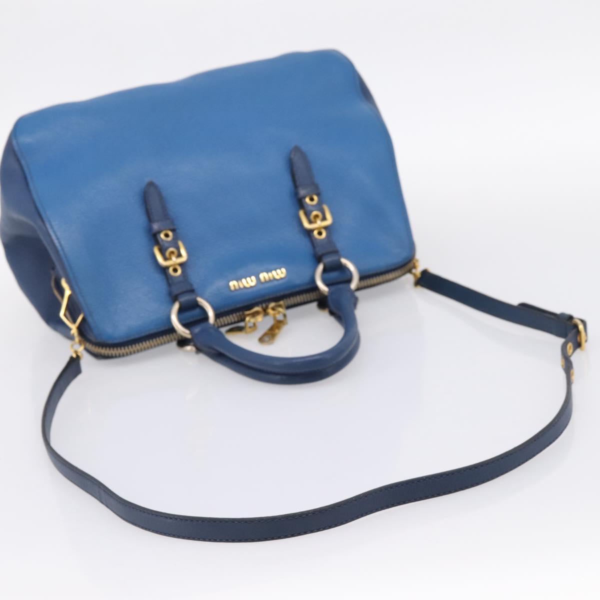 Miu Miu Hand Bag Leather 2way Blue Gold Tone Auth 198672A