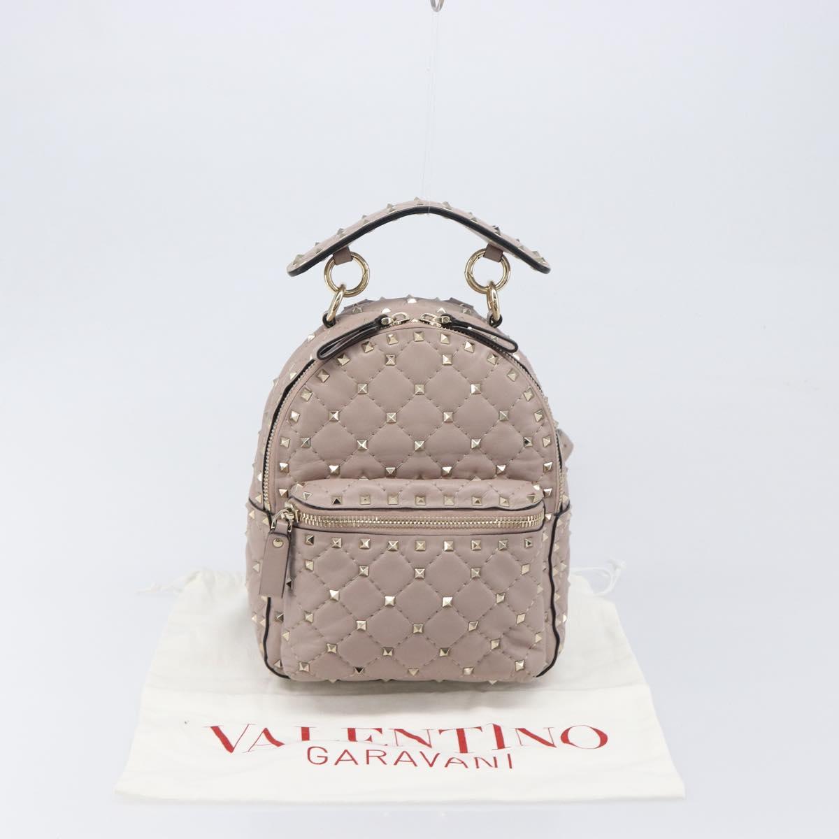 VALENTINO Rock studs Backpack Leather Beige Gold Tone Auth 198673M