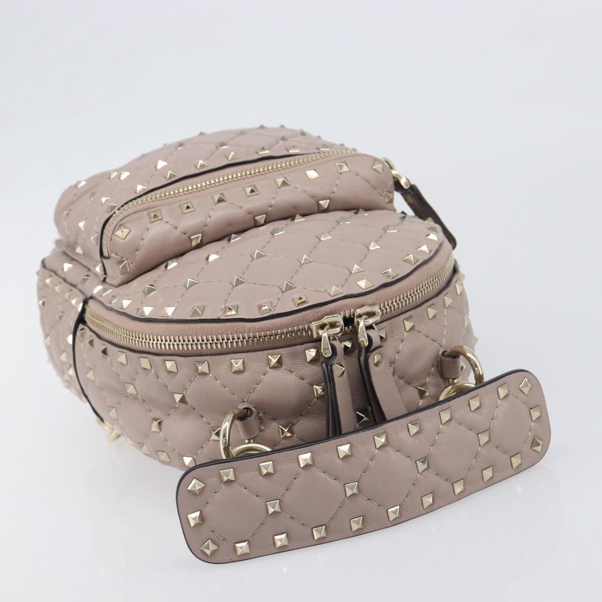 VALENTINO Rock studs Backpack Leather Beige Gold Tone Auth 198673M