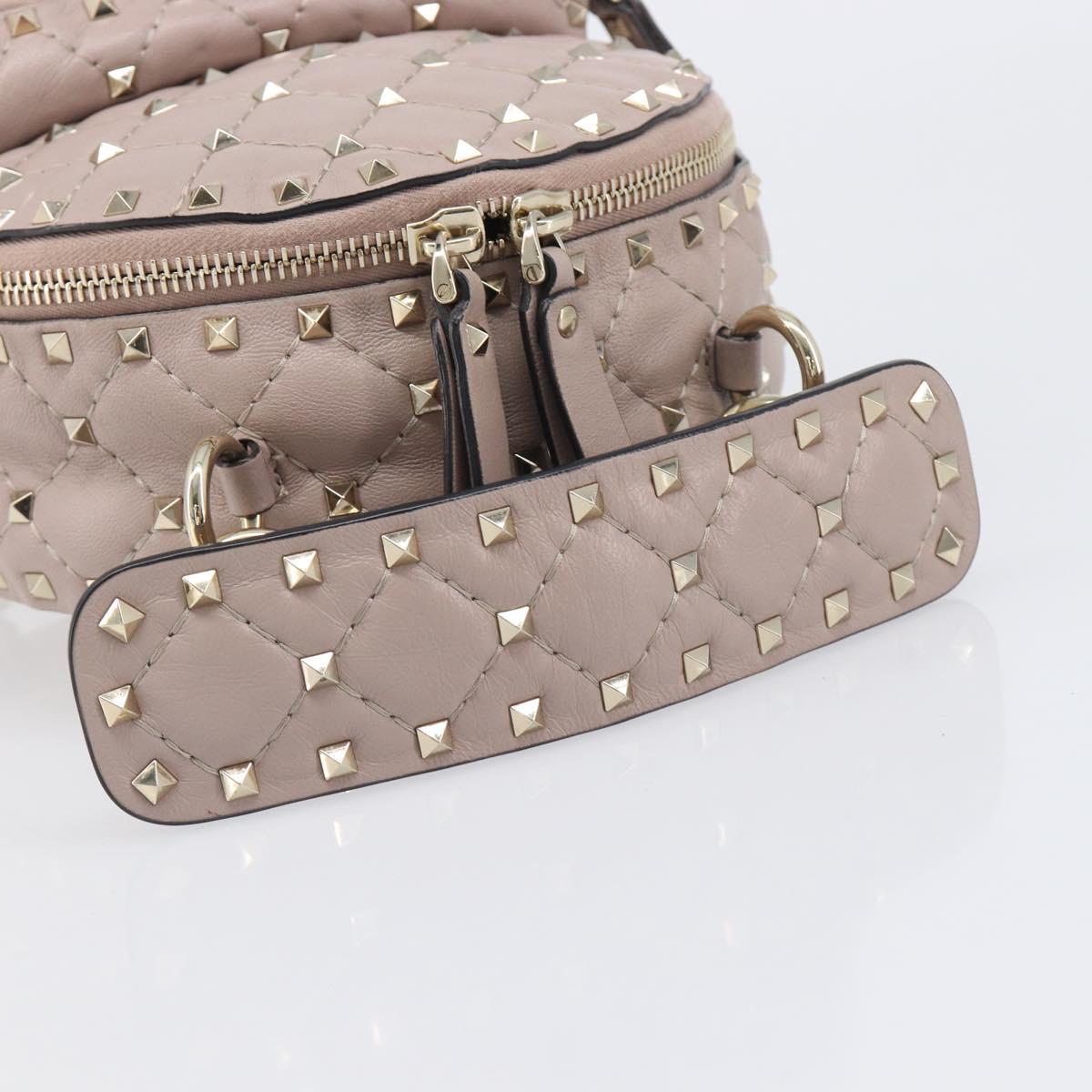 VALENTINO Rock studs Backpack Leather Beige Gold Tone Auth 198673M
