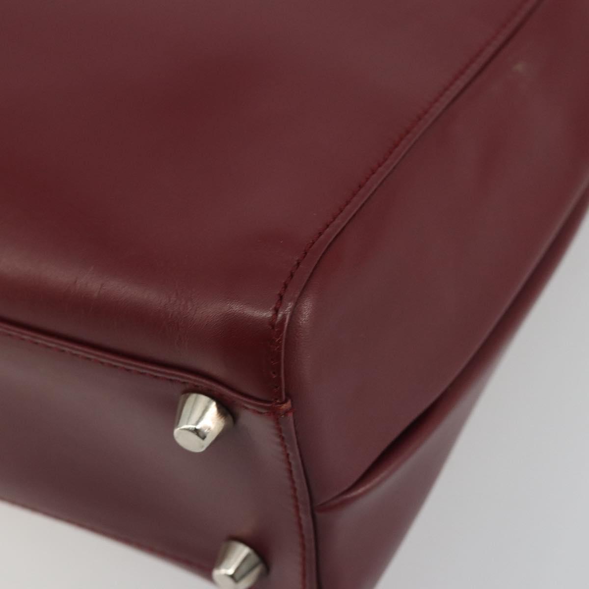 PRADA Hand Bag Leather Bordeaux Silver Auth 198674