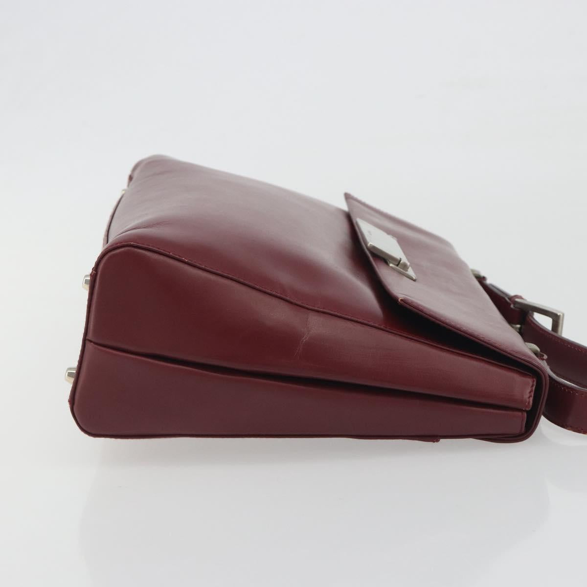 PRADA Hand Bag Leather Bordeaux Silver Auth 198674