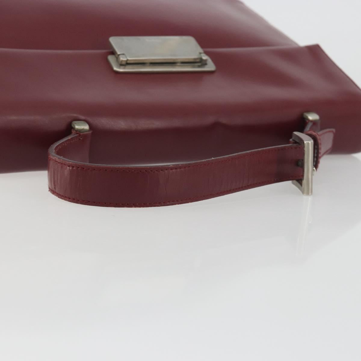 PRADA Hand Bag Leather Bordeaux Silver Auth 198674