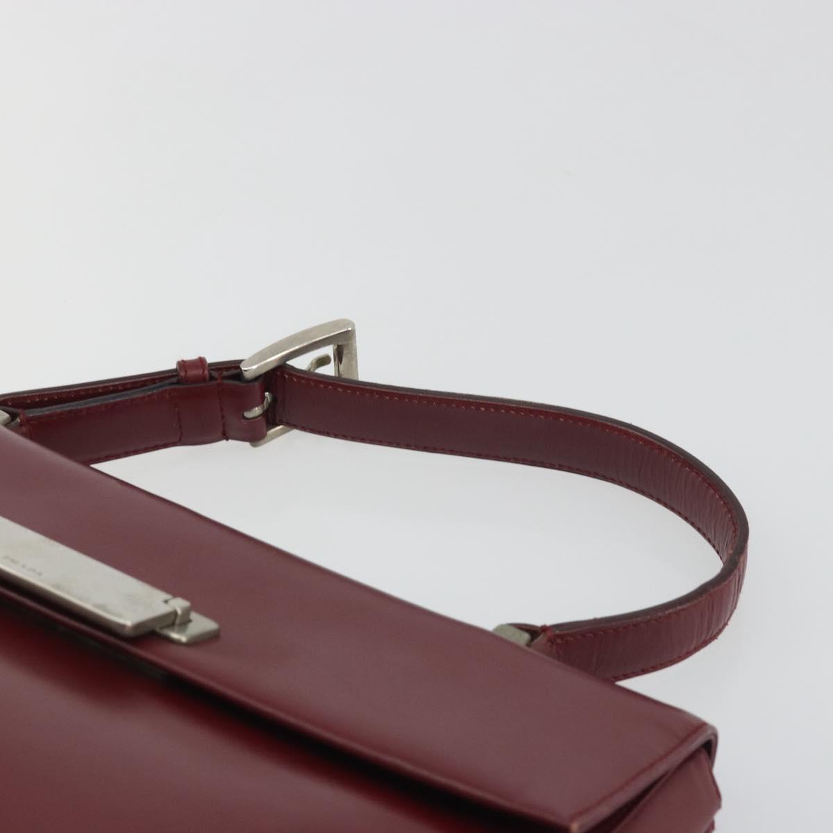 PRADA Hand Bag Leather Bordeaux Silver Auth 198674