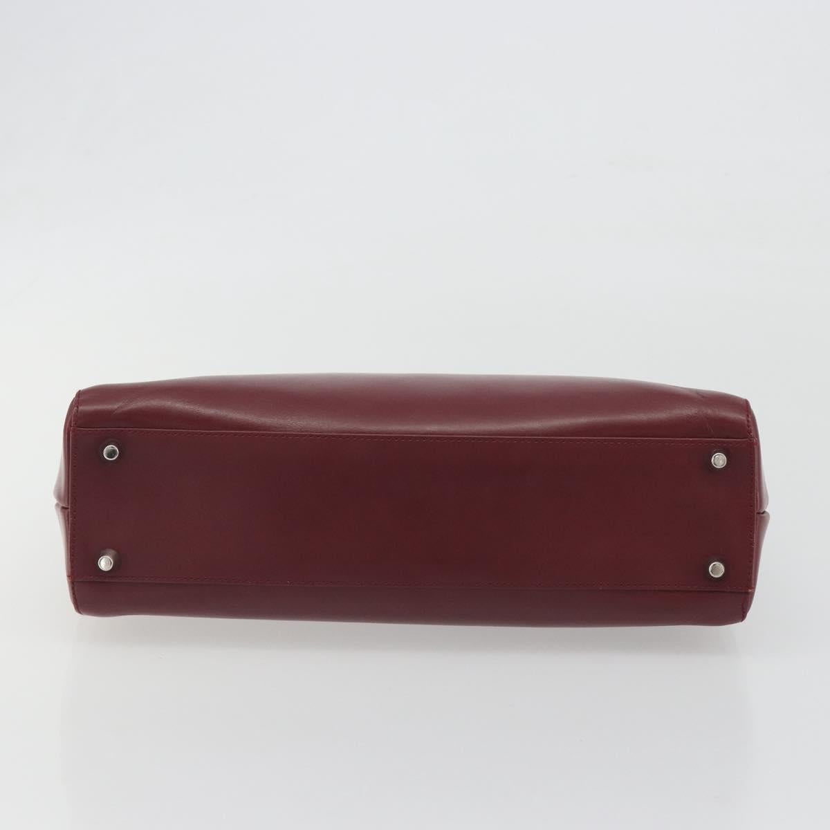 PRADA Hand Bag Leather Bordeaux Silver Auth 198674