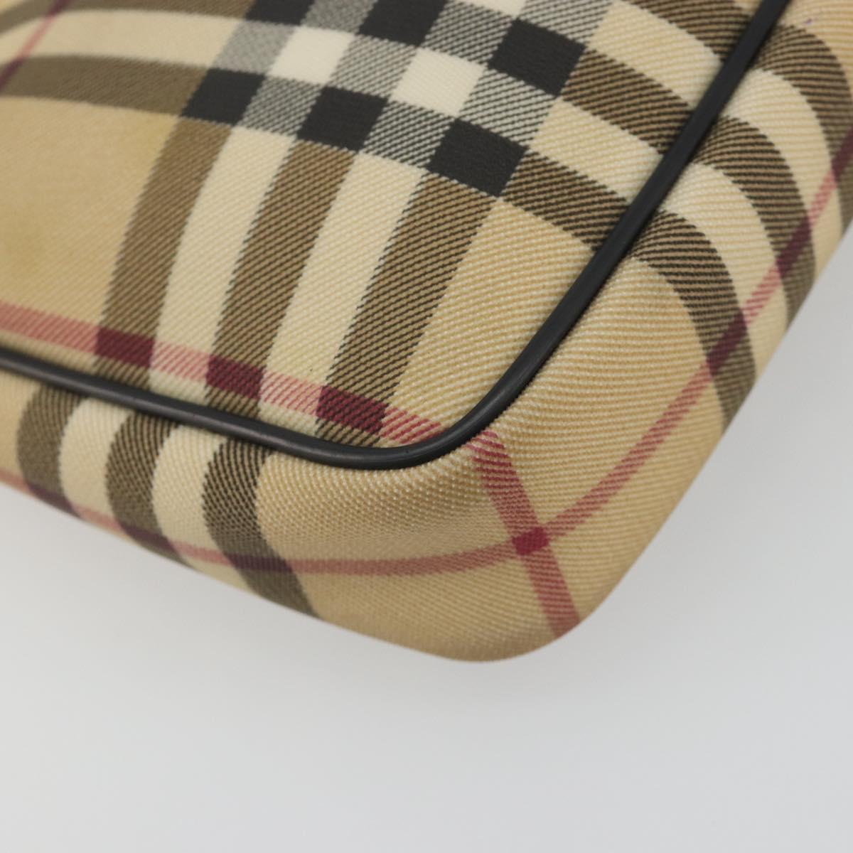BURBERRY Nova Check Accessory Pouch PVC Leather Beige Silver Auth 198675A