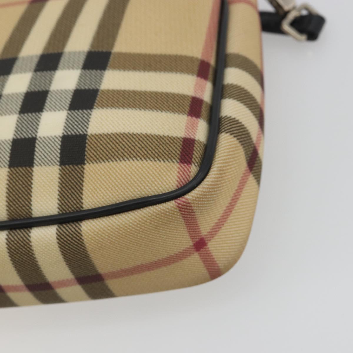 BURBERRY Nova Check Accessory Pouch PVC Leather Beige Silver Auth 198675A