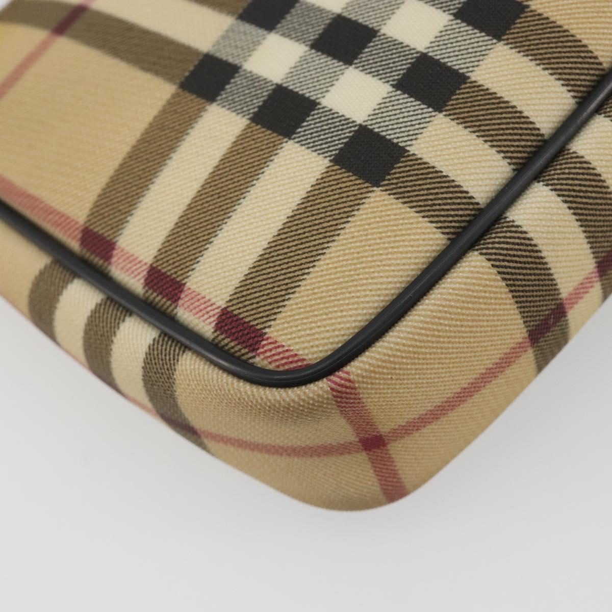 BURBERRY Nova Check Accessory Pouch PVC Leather Beige Silver Auth 198675A