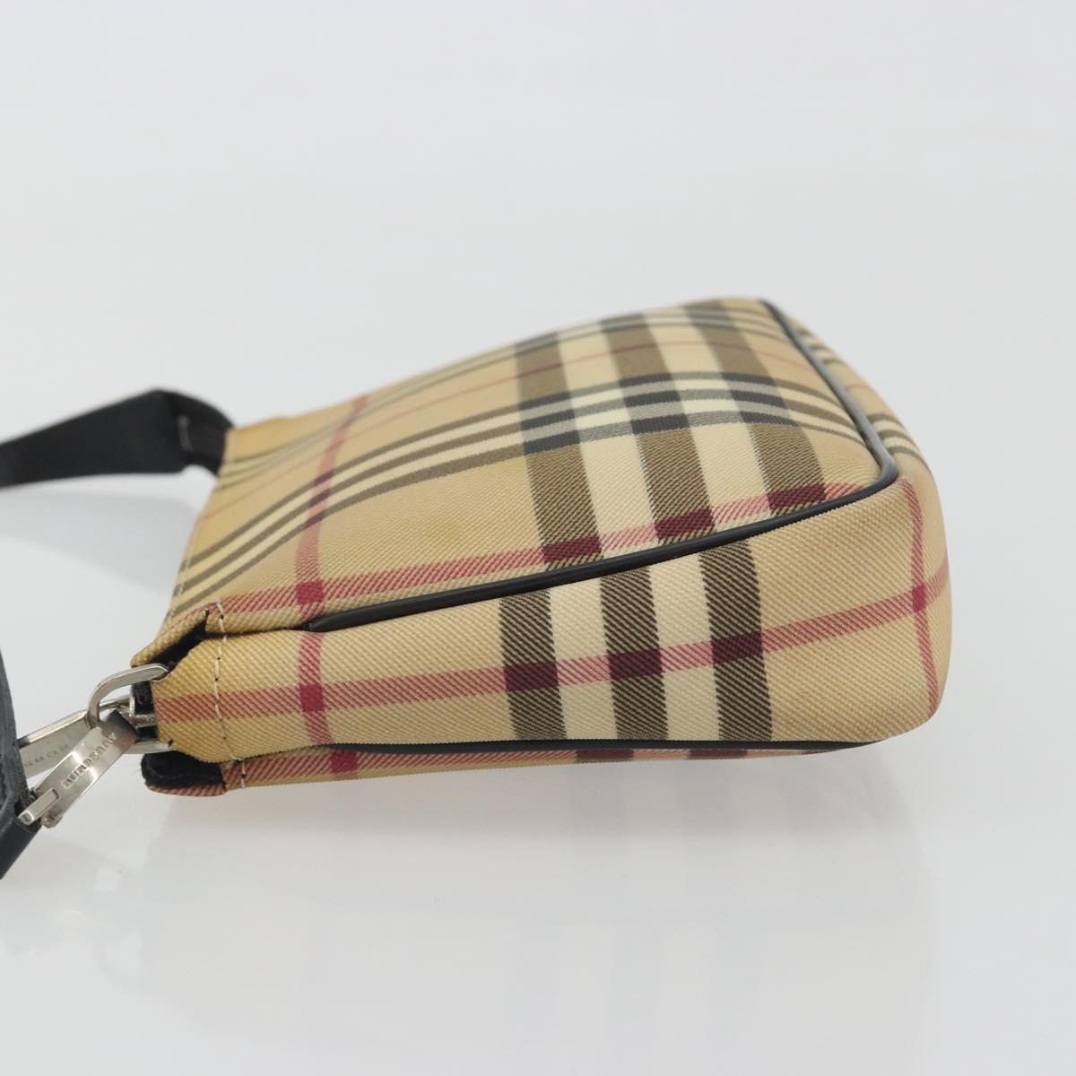 BURBERRY Nova Check Accessory Pouch PVC Leather Beige Silver Auth 198675A
