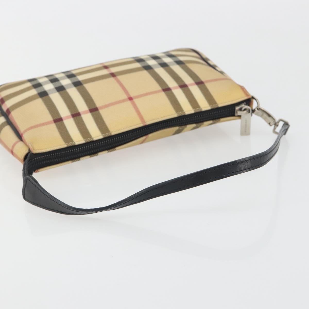 BURBERRY Nova Check Accessory Pouch PVC Leather Beige Silver Auth 198675A
