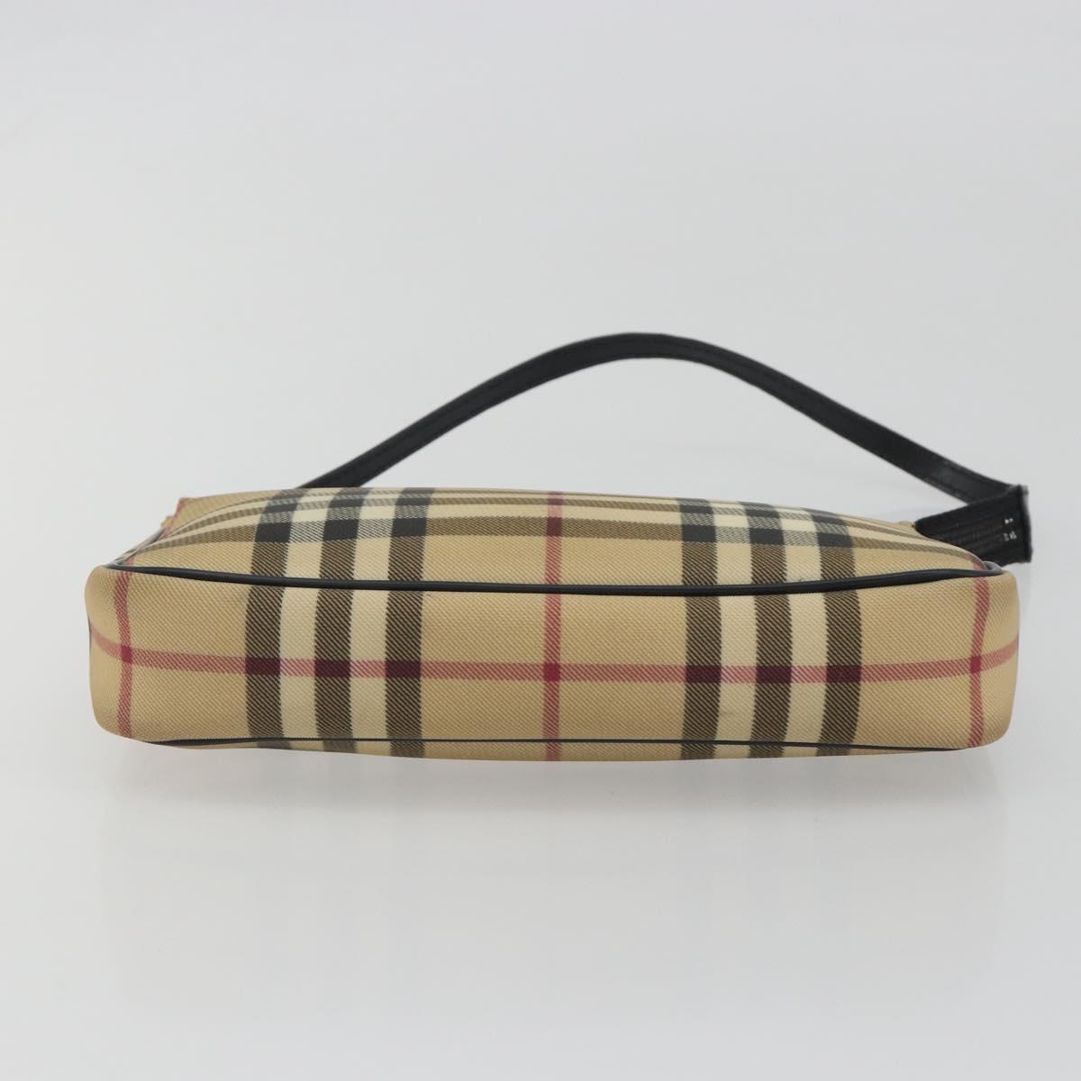 BURBERRY Nova Check Accessory Pouch PVC Leather Beige Silver Auth 198675A