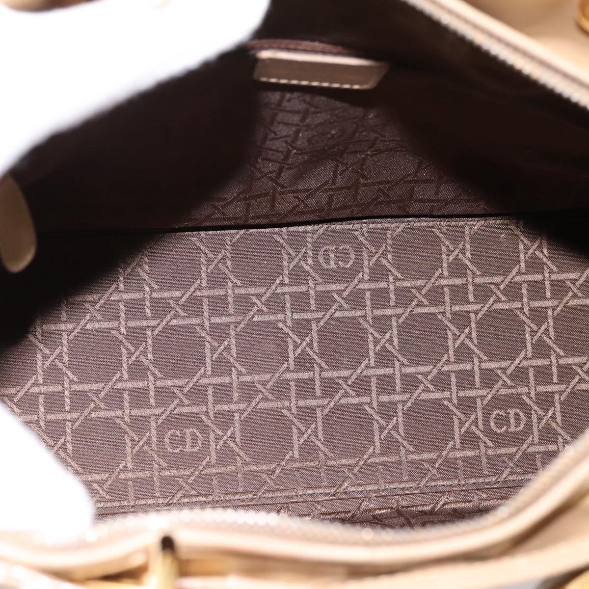 Christian Dior Cannage Lady Dior Large Hand Bag Patent Beige Gold Auth 198677A