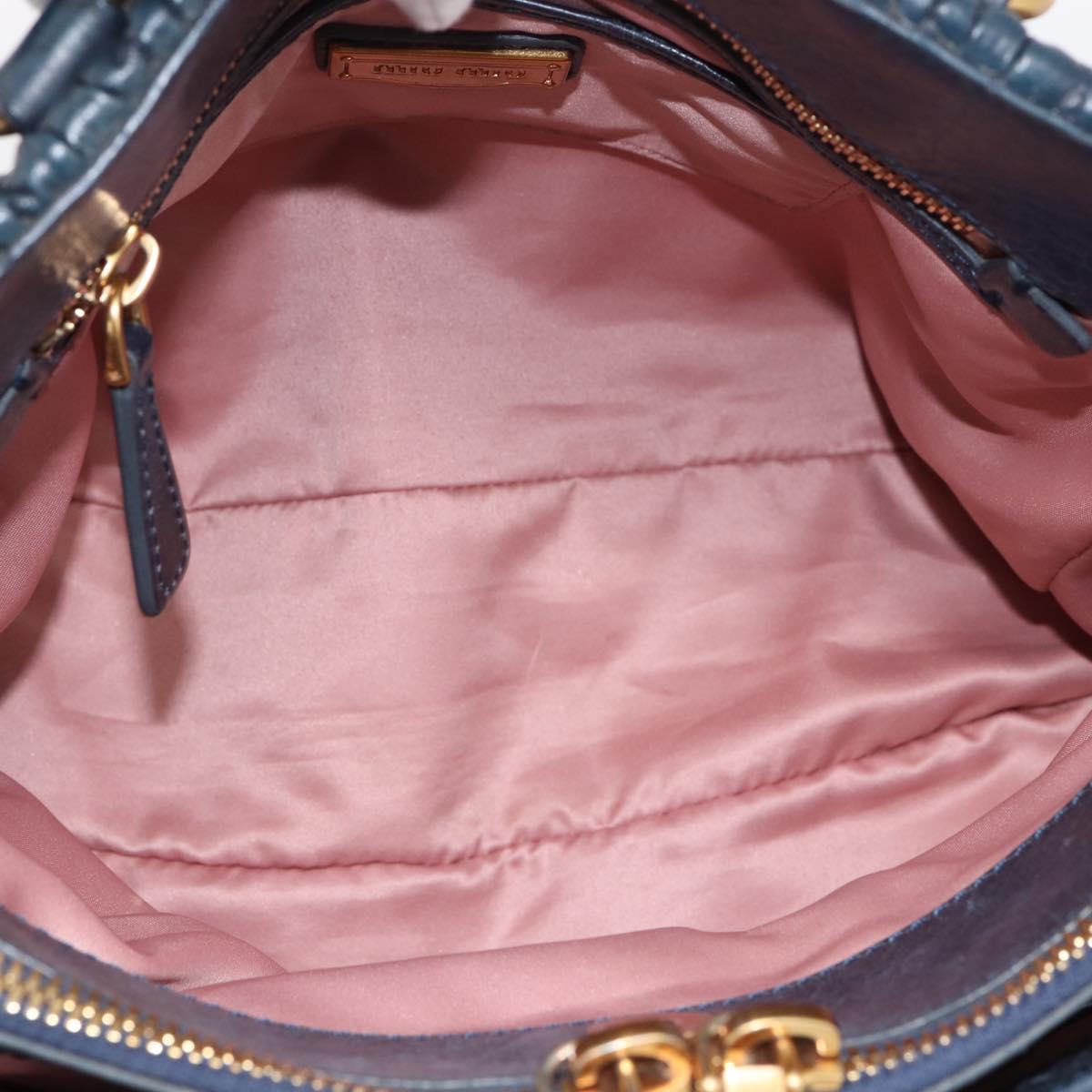 Miu Miu Matelasse Hand Bag Leather 2way Navy Gold Tone Auth 198679