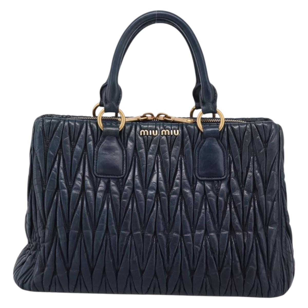 Miu Miu Matelasse Hand Bag Leather 2way Navy Gold Tone Auth 198679