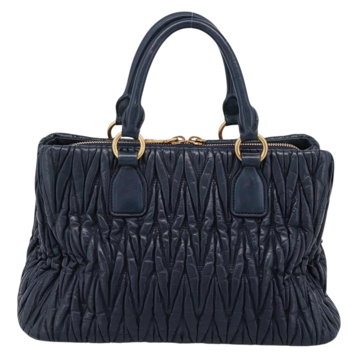 Miu Miu Matelasse Hand Bag Leather 2way Navy Gold Tone Auth 198679
