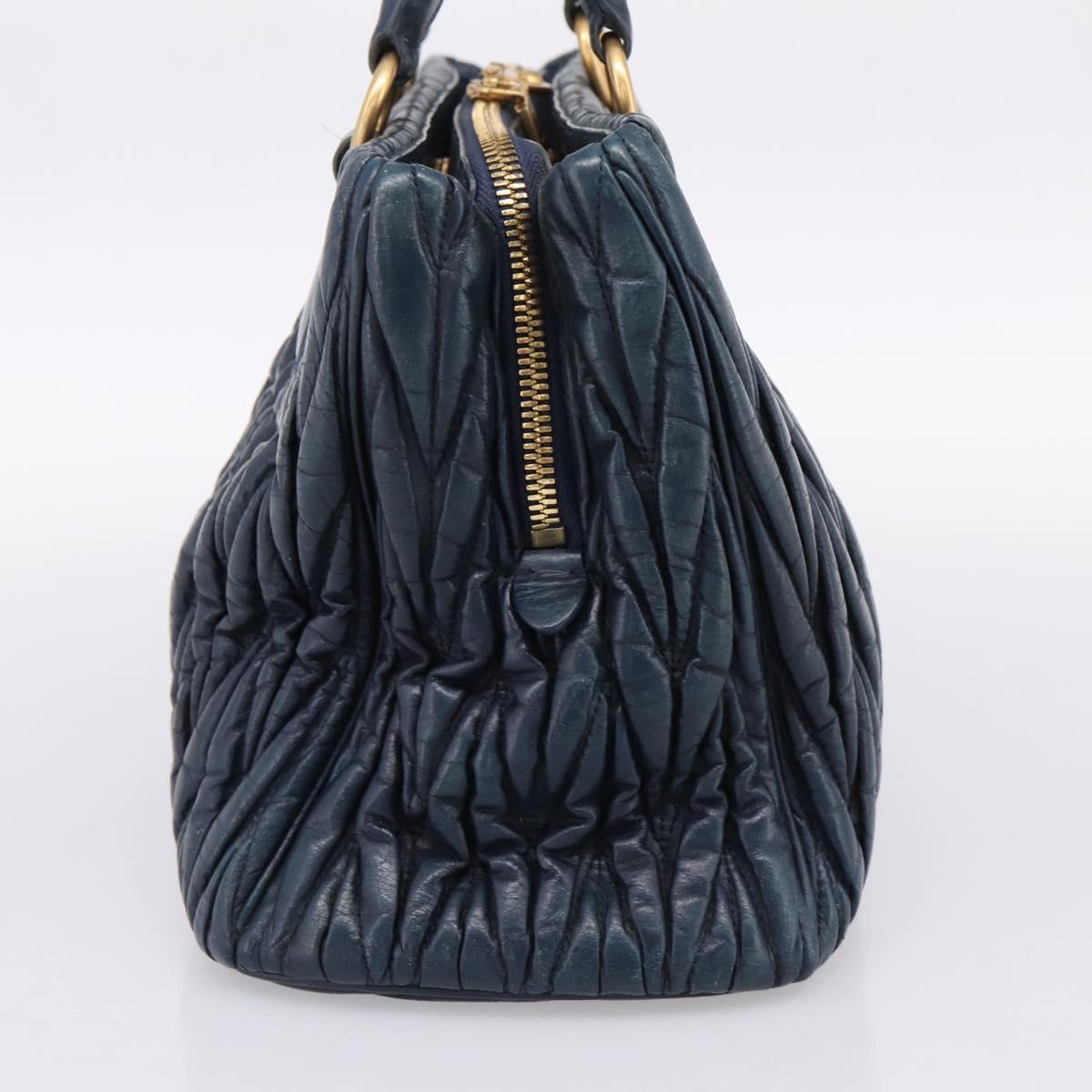 Miu Miu Matelasse Hand Bag Leather 2way Navy Gold Tone Auth 198679