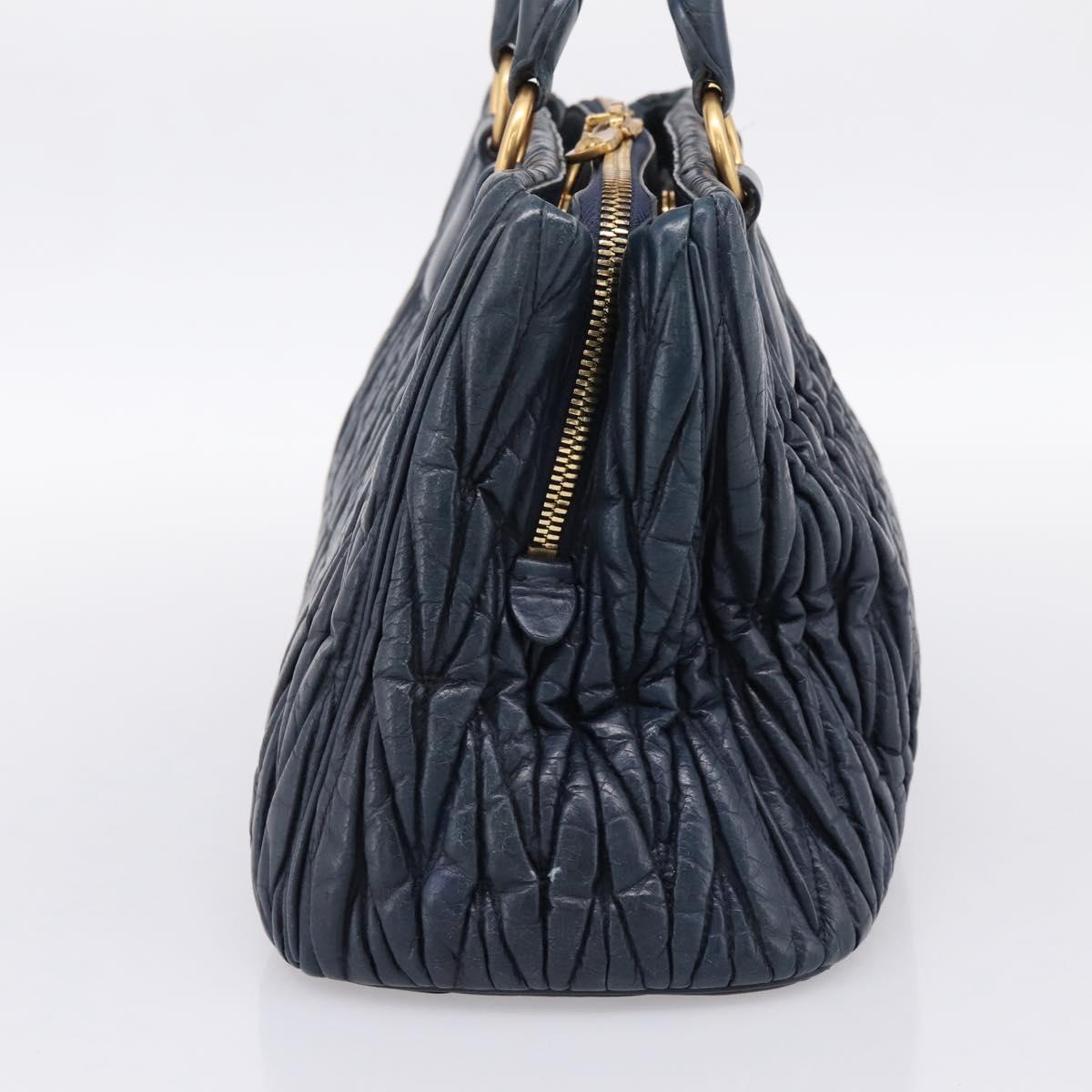 Miu Miu Matelasse Hand Bag Leather 2way Navy Gold Tone Auth 198679