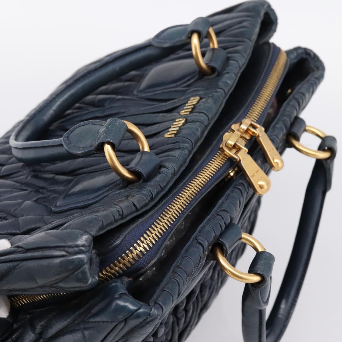 Miu Miu Matelasse Hand Bag Leather 2way Navy Gold Tone Auth 198679