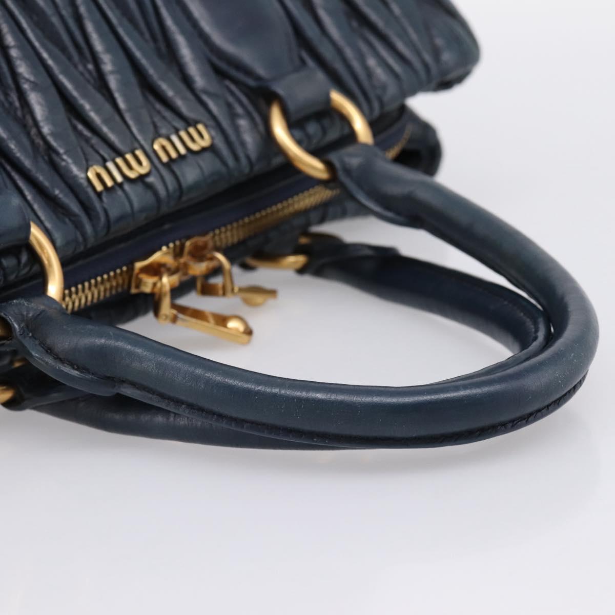 Miu Miu Matelasse Hand Bag Leather 2way Navy Gold Tone Auth 198679