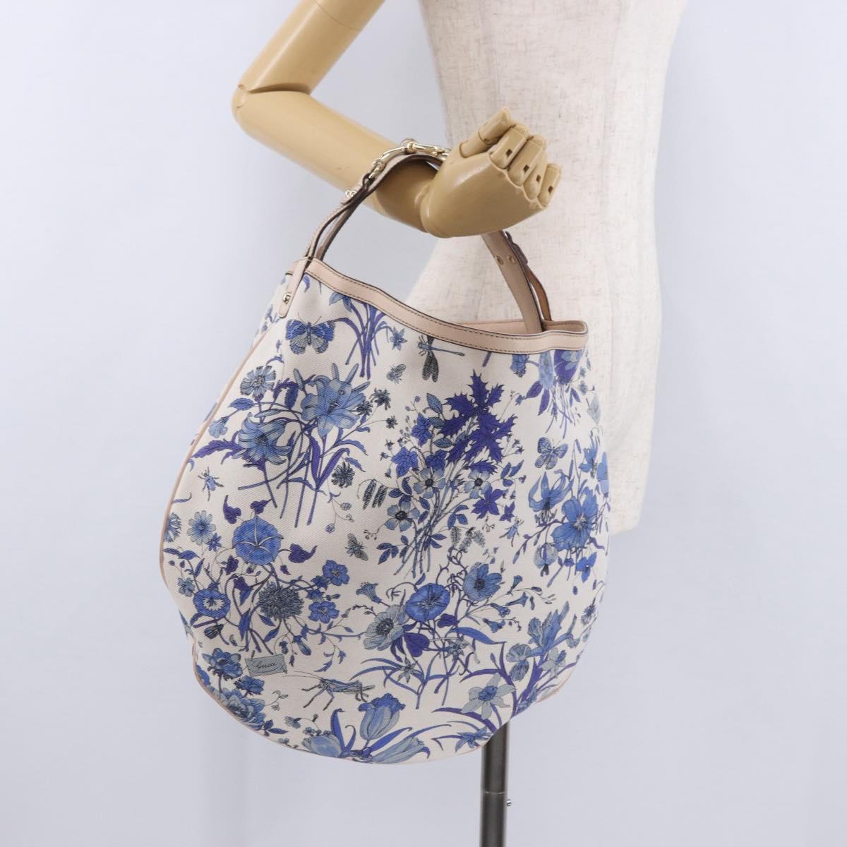 GUCCI Flora Horsebit Shoulder Bag Canvas Beige Gold 170014 Auth 198680M