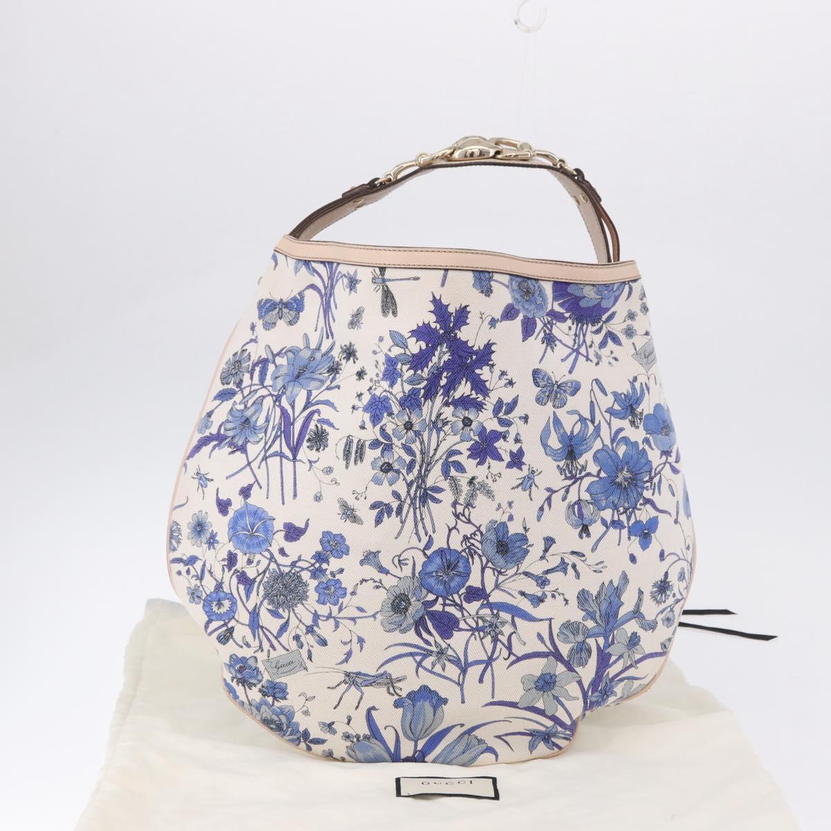 GUCCI Flora Horsebit Shoulder Bag Canvas Beige Gold 170014 Auth 198680M