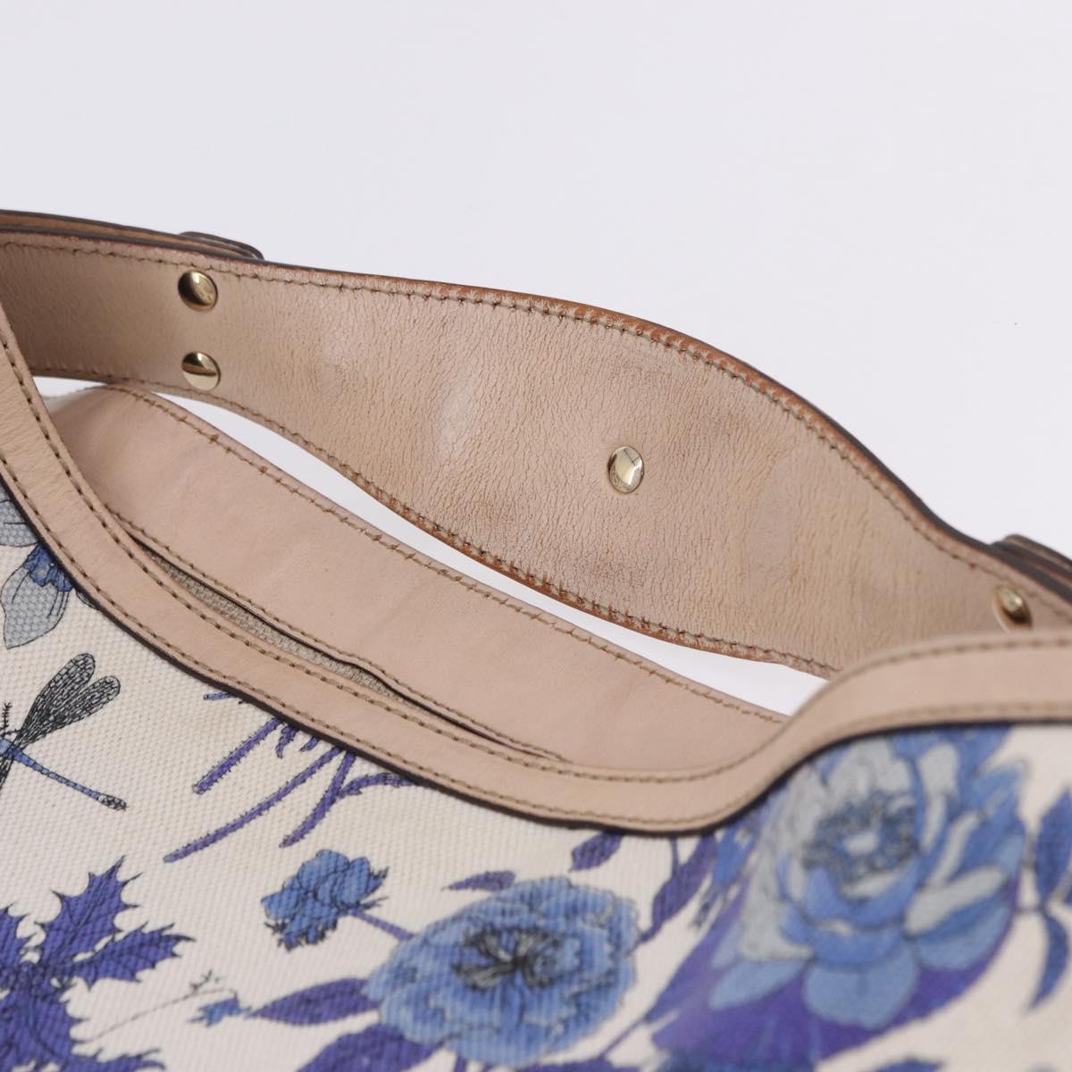 GUCCI Flora Horsebit Shoulder Bag Canvas Beige Gold 170014 Auth 198680M