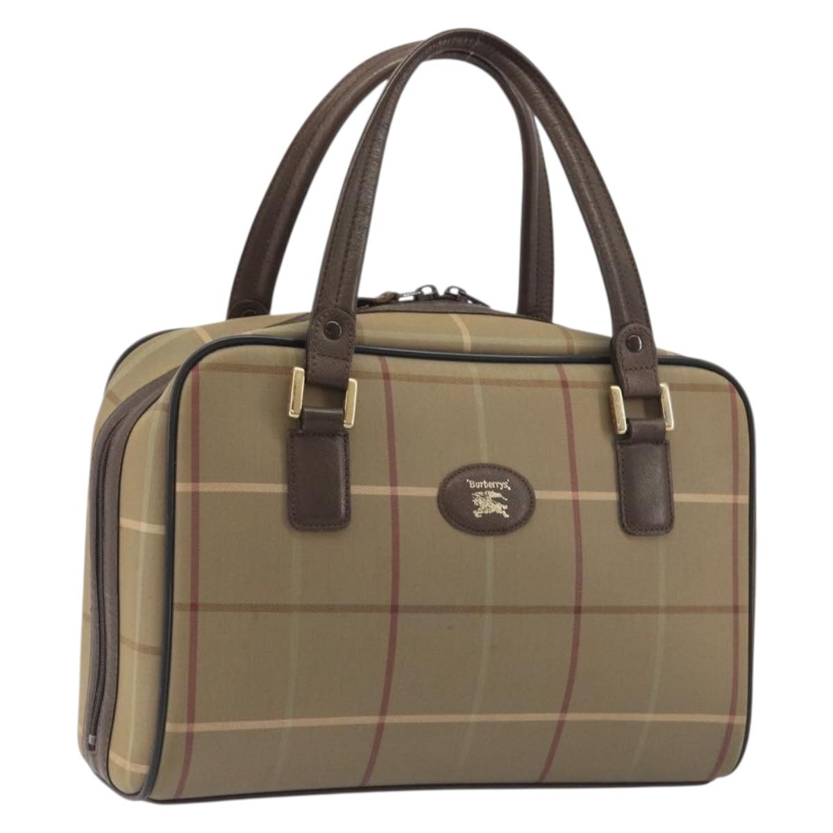 Burberrys Nova Check Hand Bag Canvas Brown Gold Auth 198681