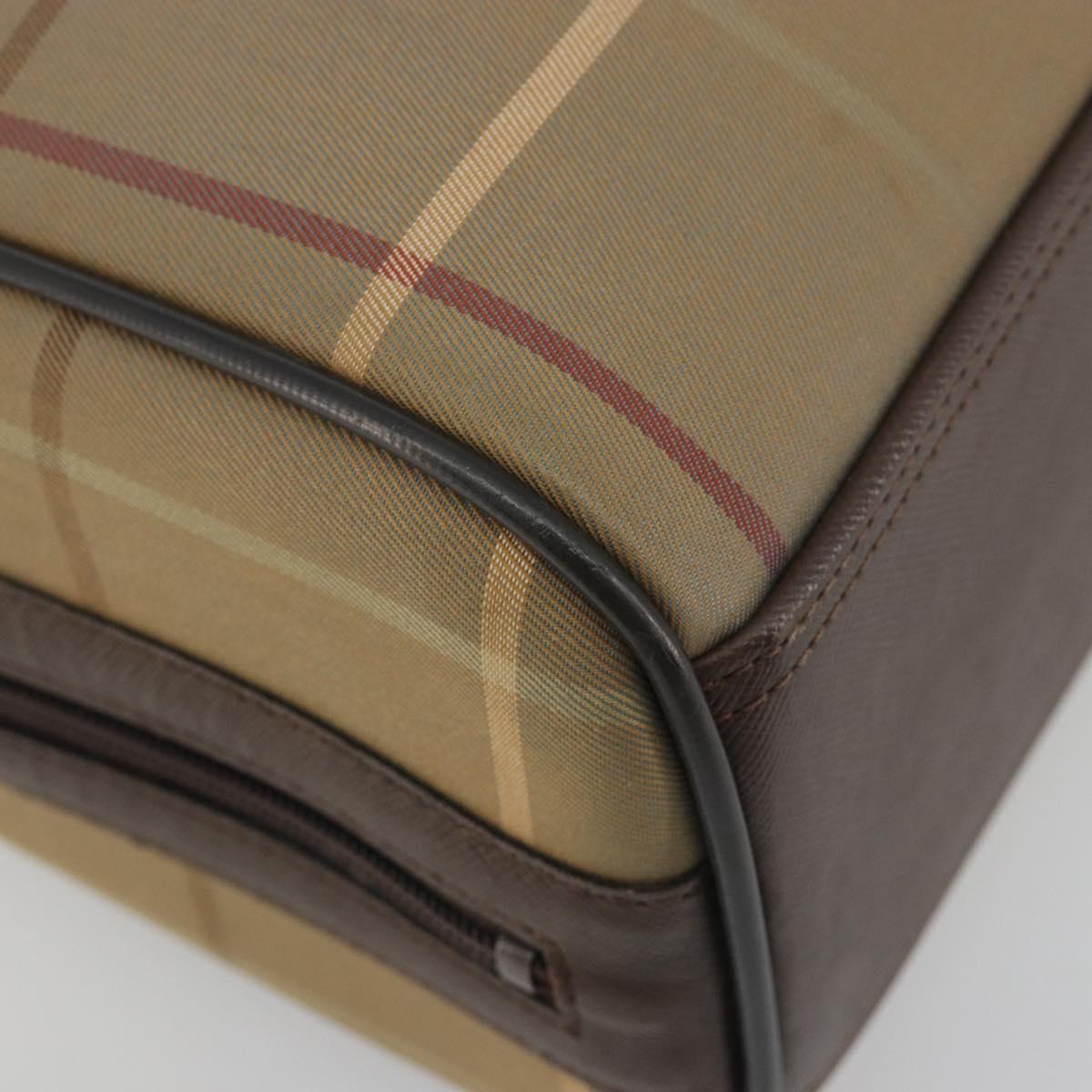 Burberrys Nova Check Hand Bag Canvas Brown Gold Auth 198681