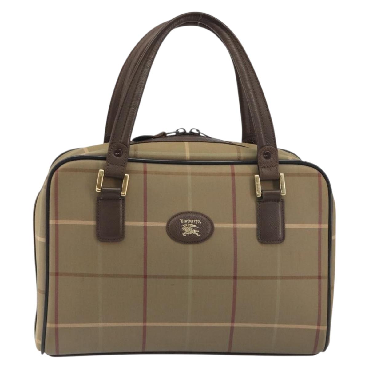 Burberrys Nova Check Hand Bag Canvas Brown Gold Auth 198681