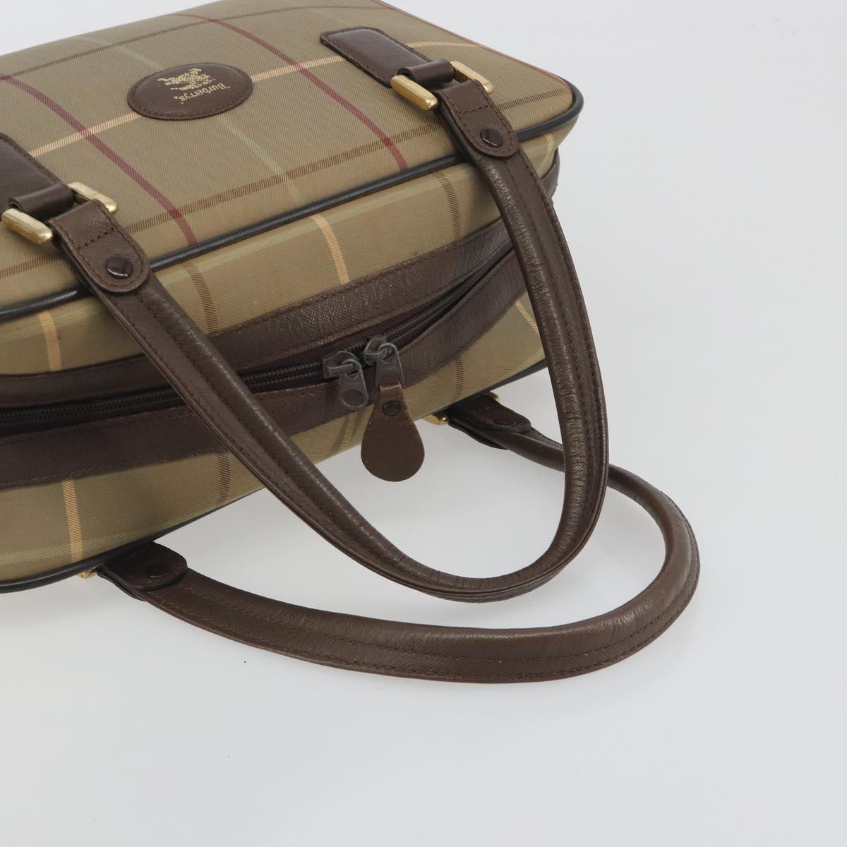 Burberrys Nova Check Hand Bag Canvas Brown Gold Auth 198681