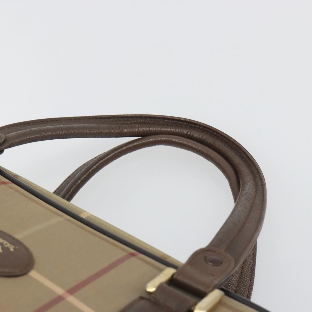 Burberrys Nova Check Hand Bag Canvas Brown Gold Auth 198681