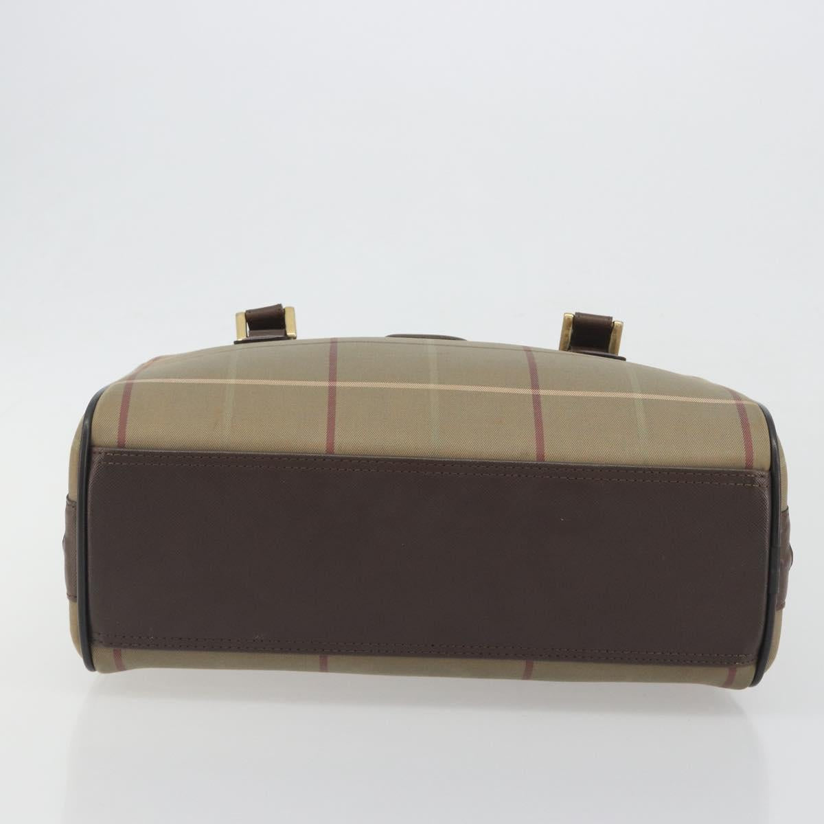 Burberrys Nova Check Hand Bag Canvas Brown Gold Auth 198681