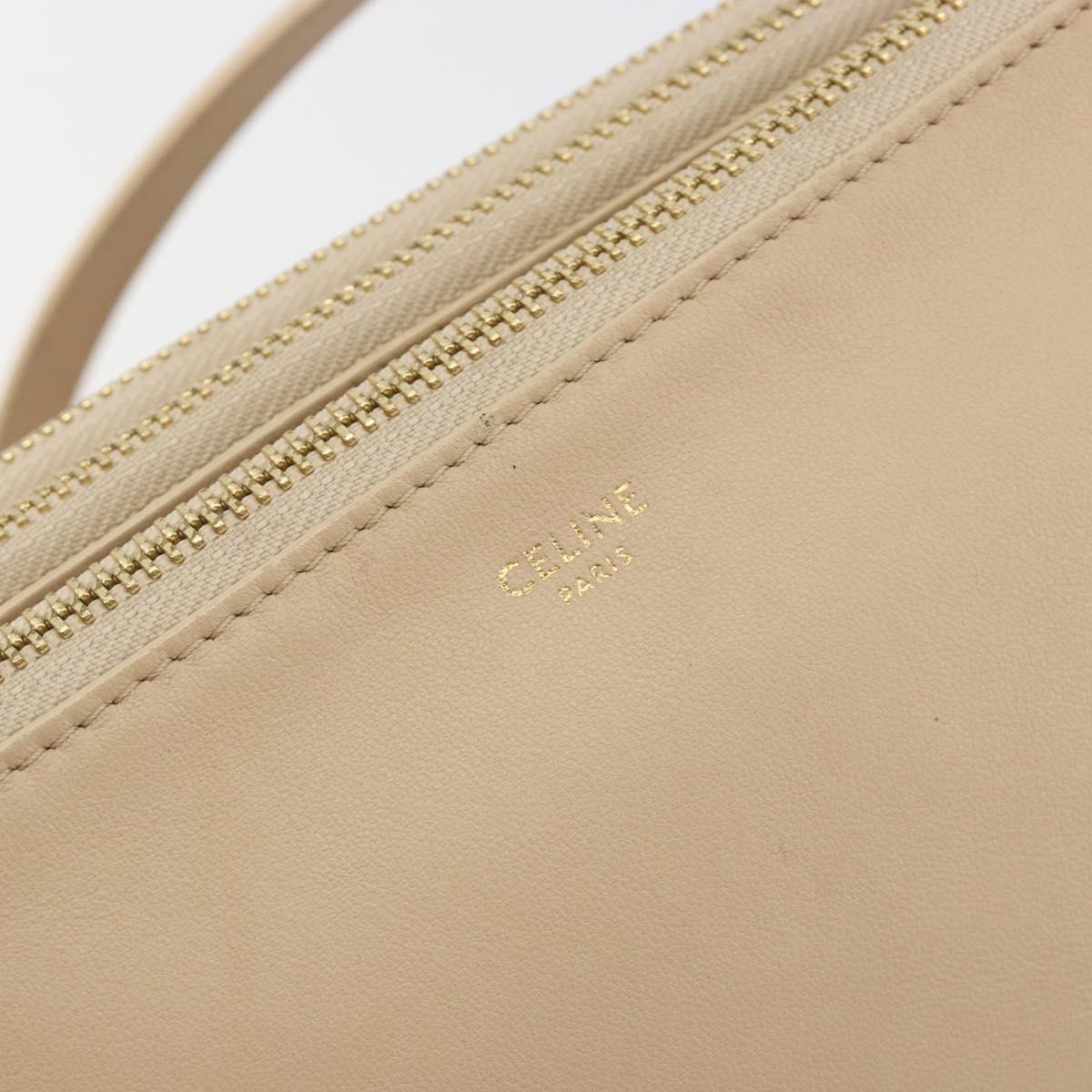 CELINE Trio Shoulder Bag Leather Beige Gold Auth 198683A