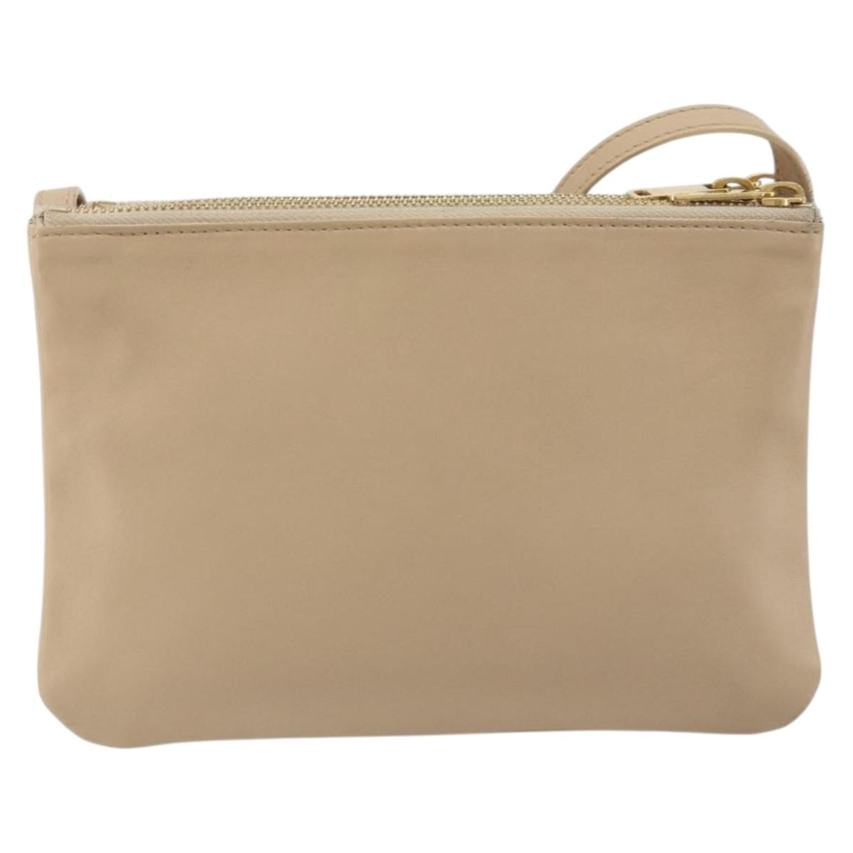 CELINE Trio Shoulder Bag Leather Beige Gold Auth 198683A