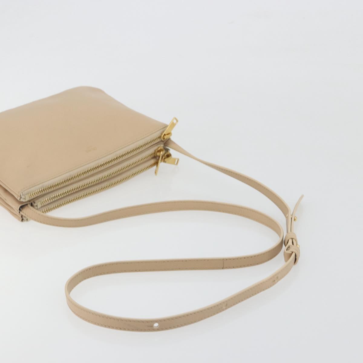 CELINE Trio Shoulder Bag Leather Beige Gold Auth 198683A