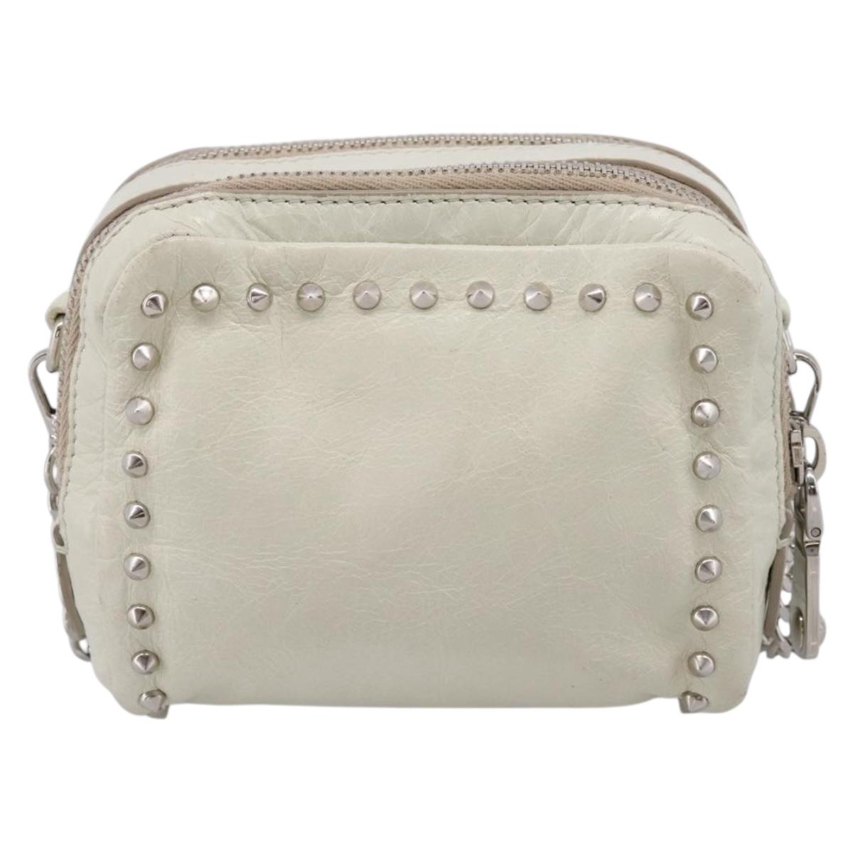 Miu Miu Matelasse Chain Shoulder Pouch Vitellolux Ivory Silver Auth 198684A