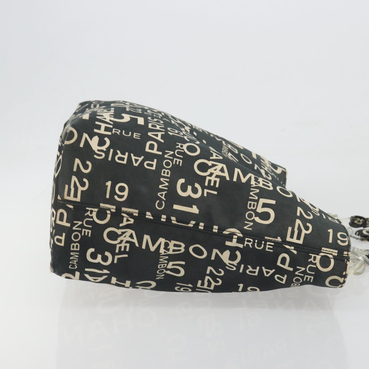 CHANEL Vichy Line Tote Bag Canvas Black Silver CC Auth 198686