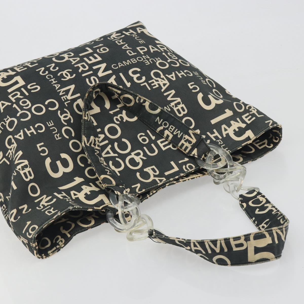 CHANEL Vichy Line Tote Bag Canvas Black Silver CC Auth 198686