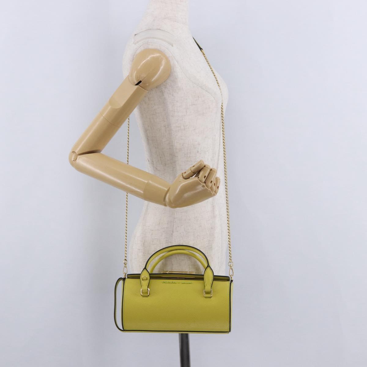 PRADA Chain Shoulder Bag Saffiano leather Yellow Gold Auth 198688M