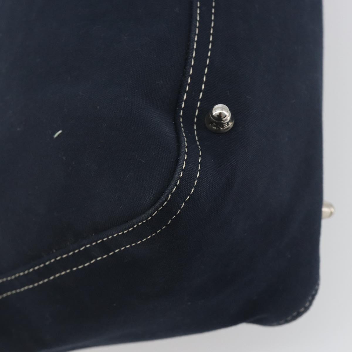 FENDI Hand Bag Canvas Navy Silver Auth 198689A